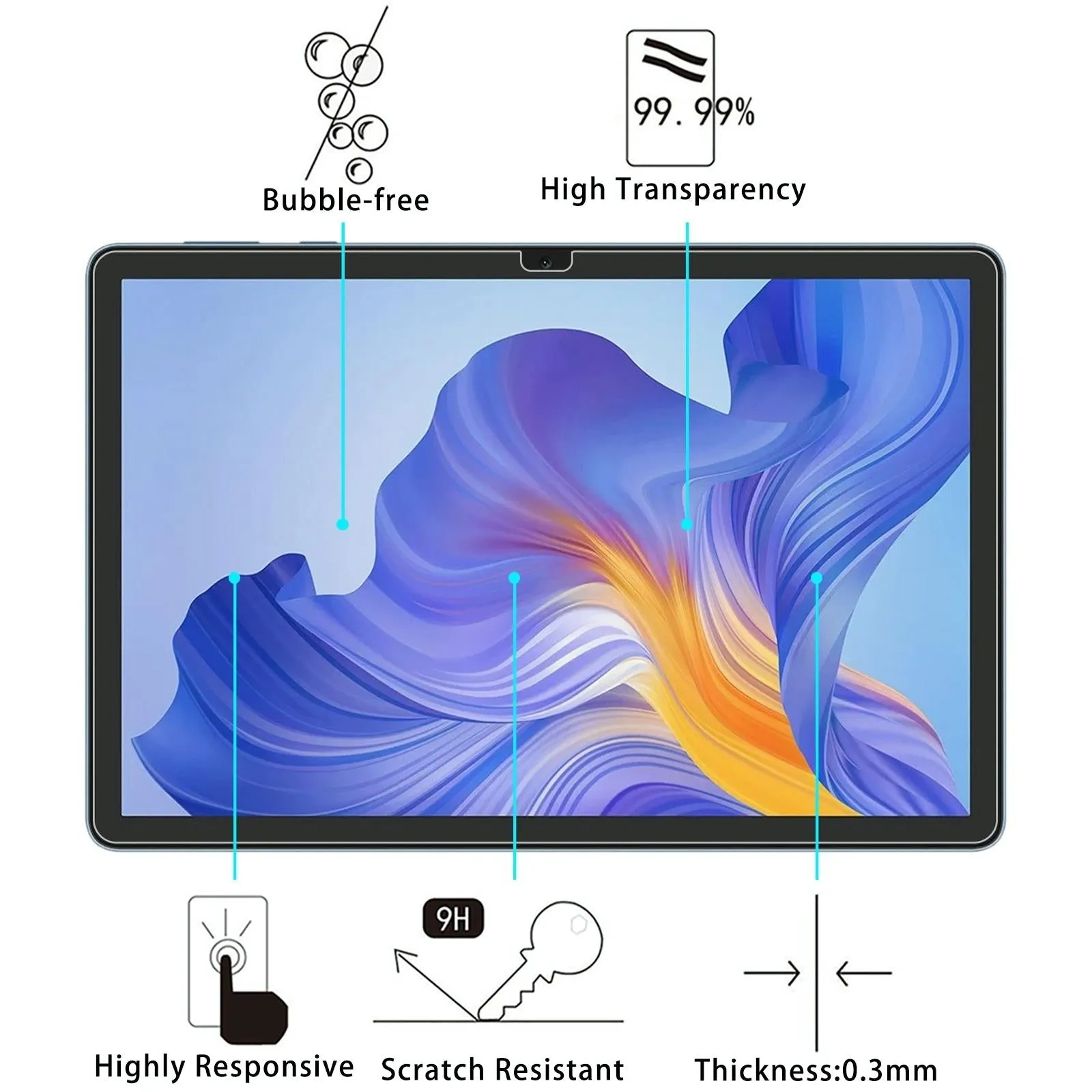 10-Pack Tempered Glass Film For Honor Pad X8 - 0.26Mm 9H 2.5D