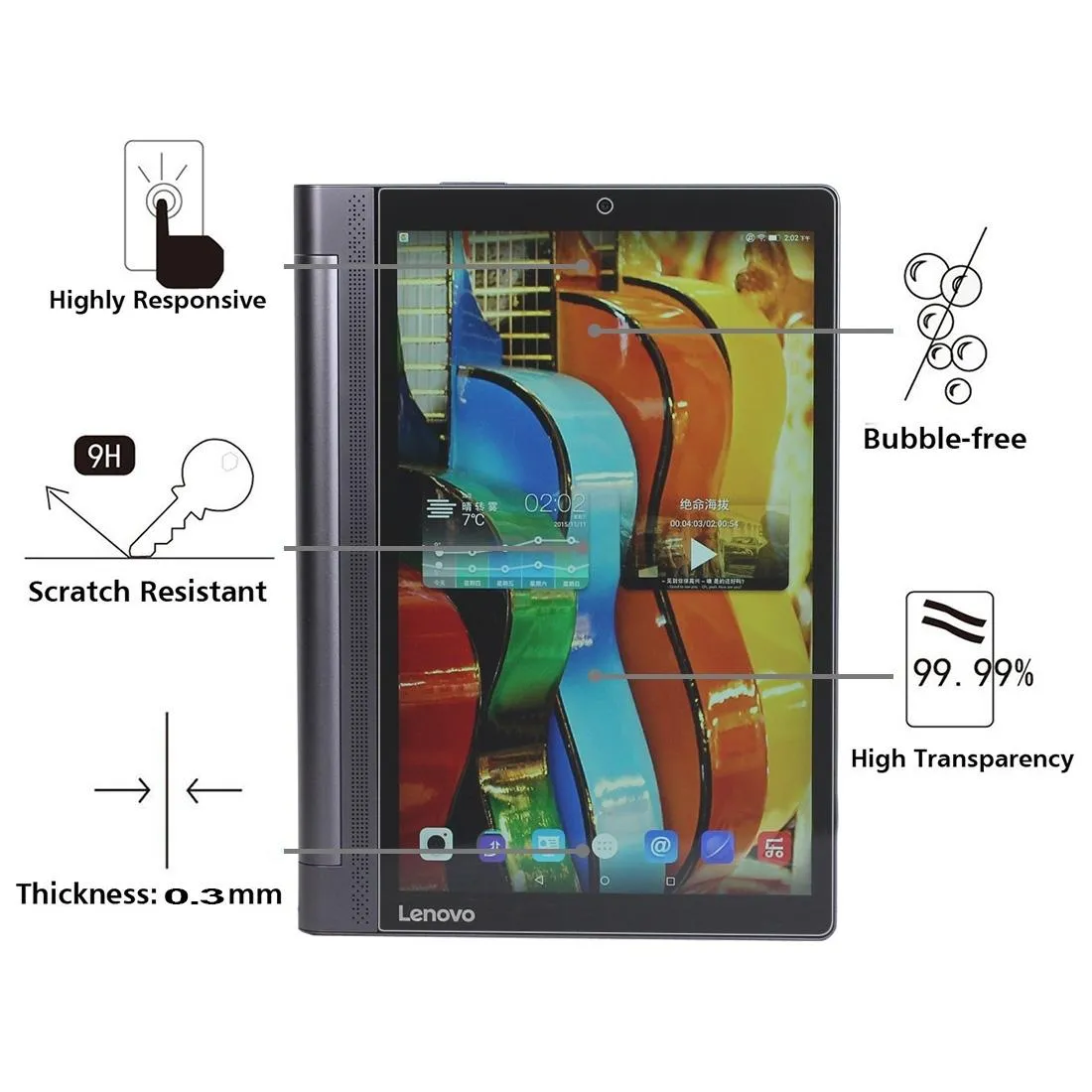 10.1 Lenovo Yoga Tab 3 Pro Tempered Glass Screen Protector - 75 Pcs