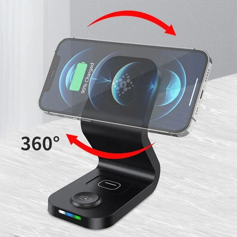 3 In 1 Magnetic Wireless Charger For Mobile Devices Black