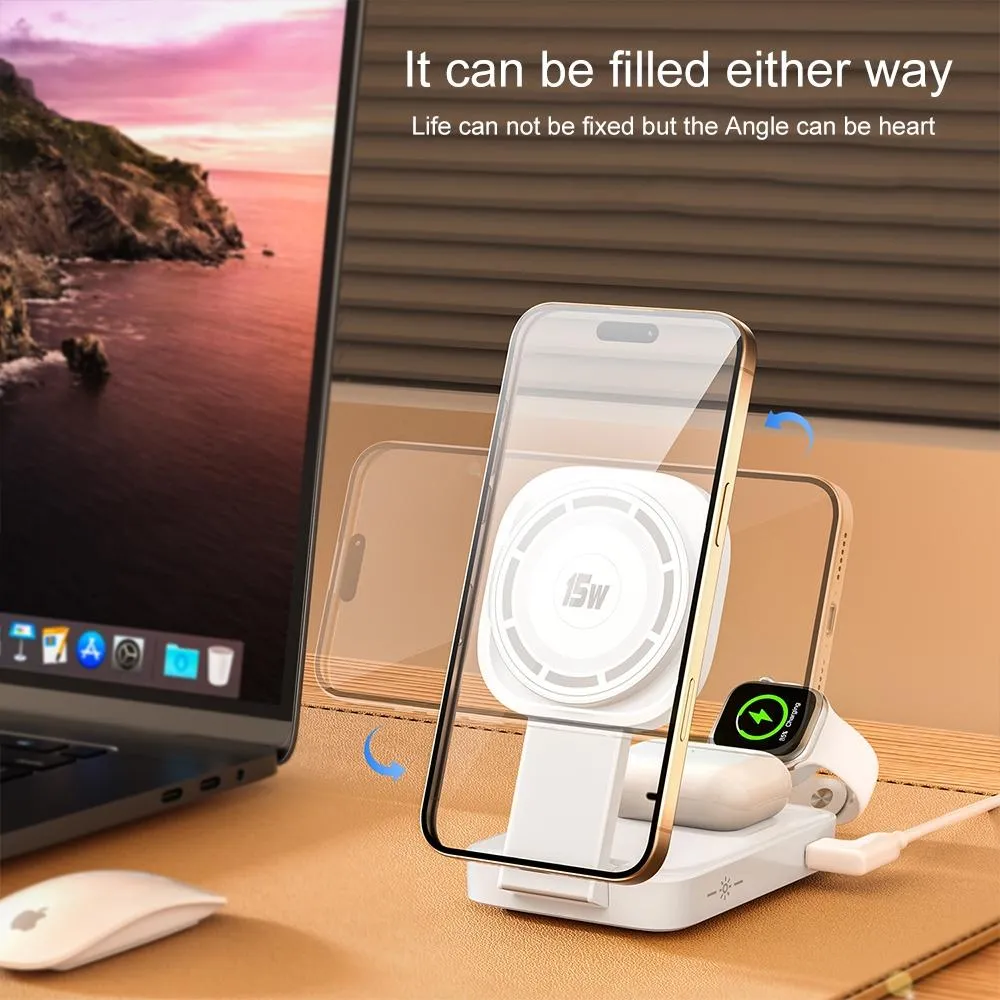 3 In 1 Magnetic Wireless Charger With Led Light