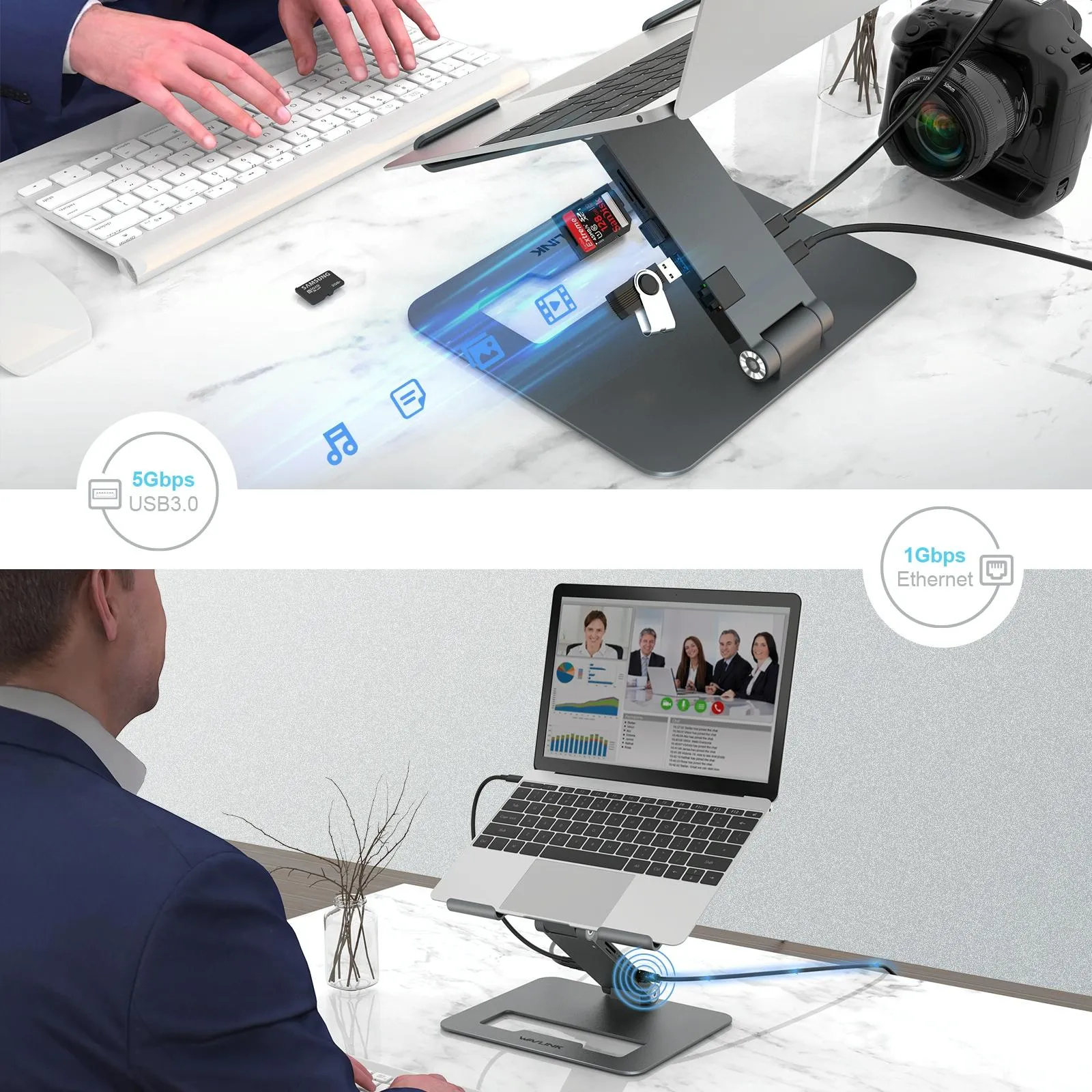 Adjustable Aluminum Laptop Stand with Type-c Docking Station
