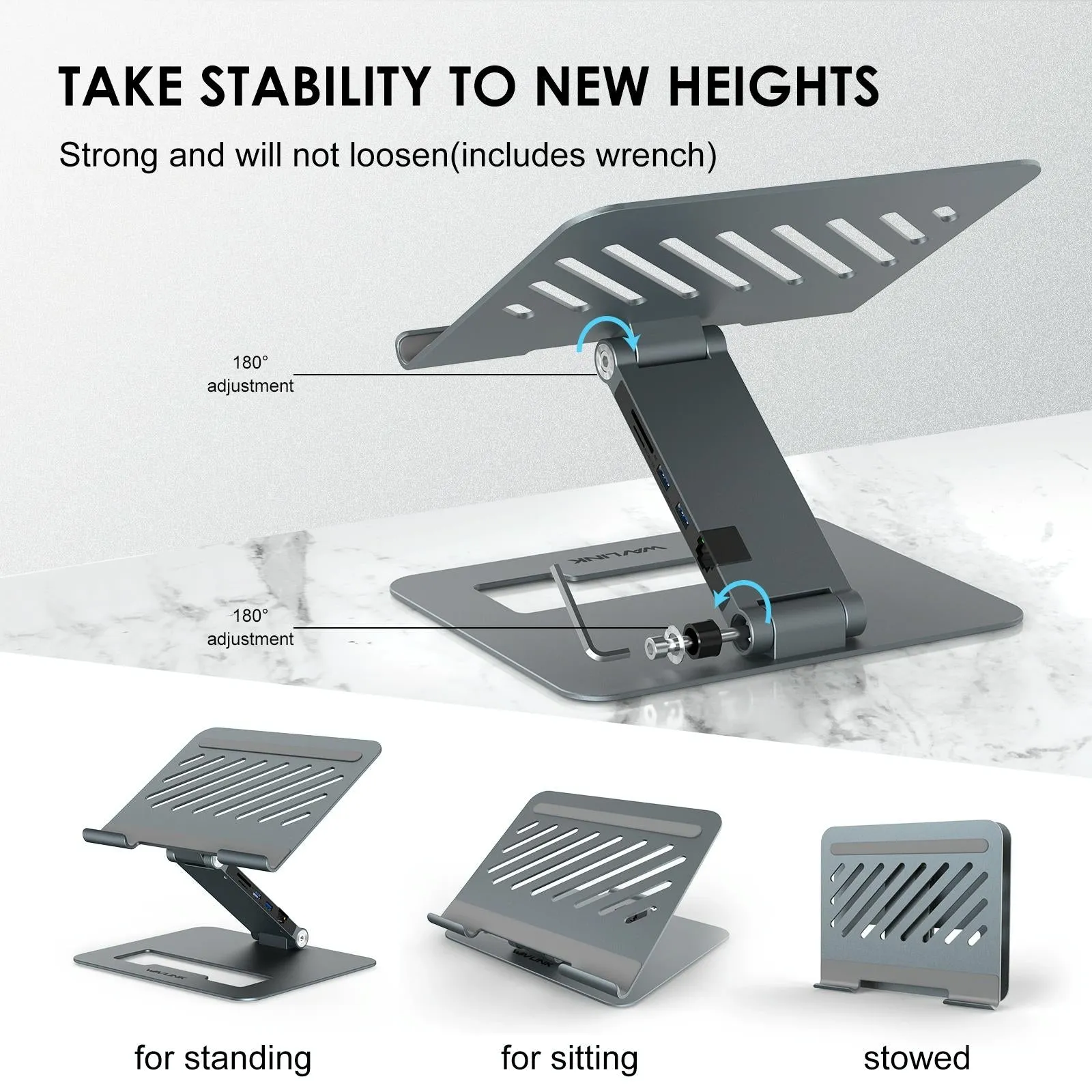 Adjustable Aluminum Laptop Stand with Type-c Docking Station
