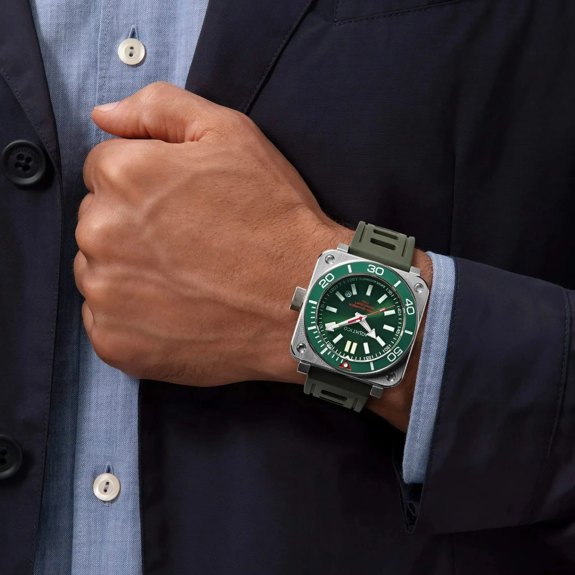 Aquatico Steel Man Green Dial Ceramic Bezel Watch (SWISS MADE Sellita sw200-1)