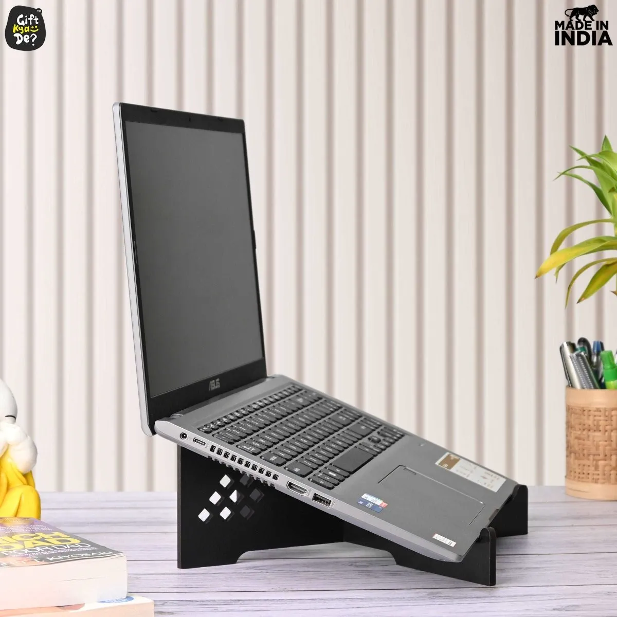 Cross Laptop Stand For Desk With Mobile Stand | Portable Easy to Carry | Compatible with All (2 pc Combo Pack) (eco Friendly)