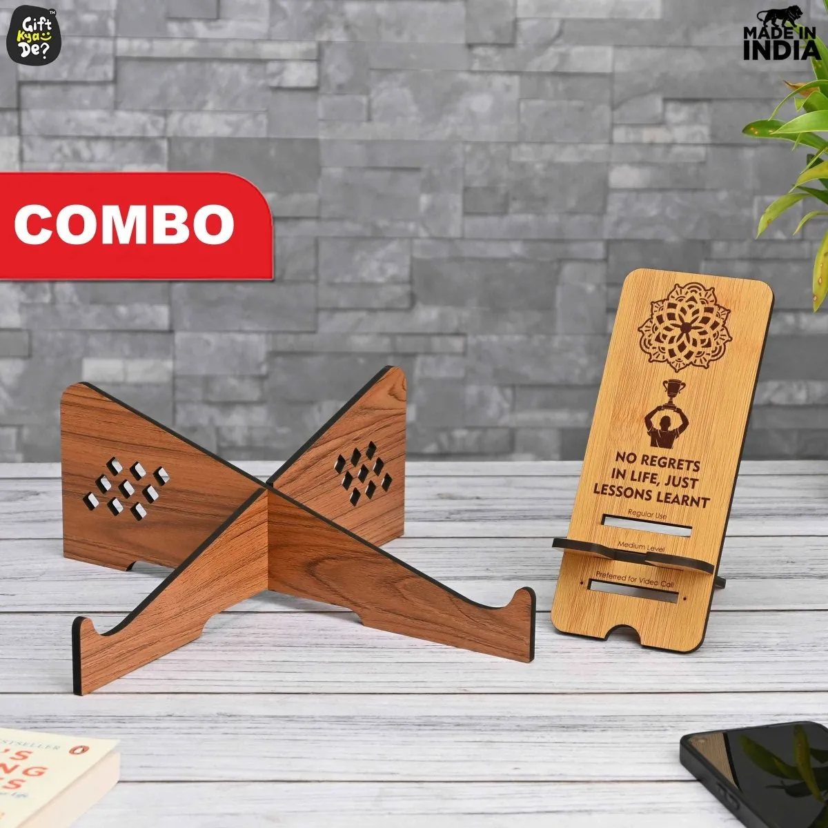 Cross Laptop Stand For Desk With Mobile Stand | Portable Easy to Carry | Compatible with All (2 pc Combo Pack) (eco Friendly)