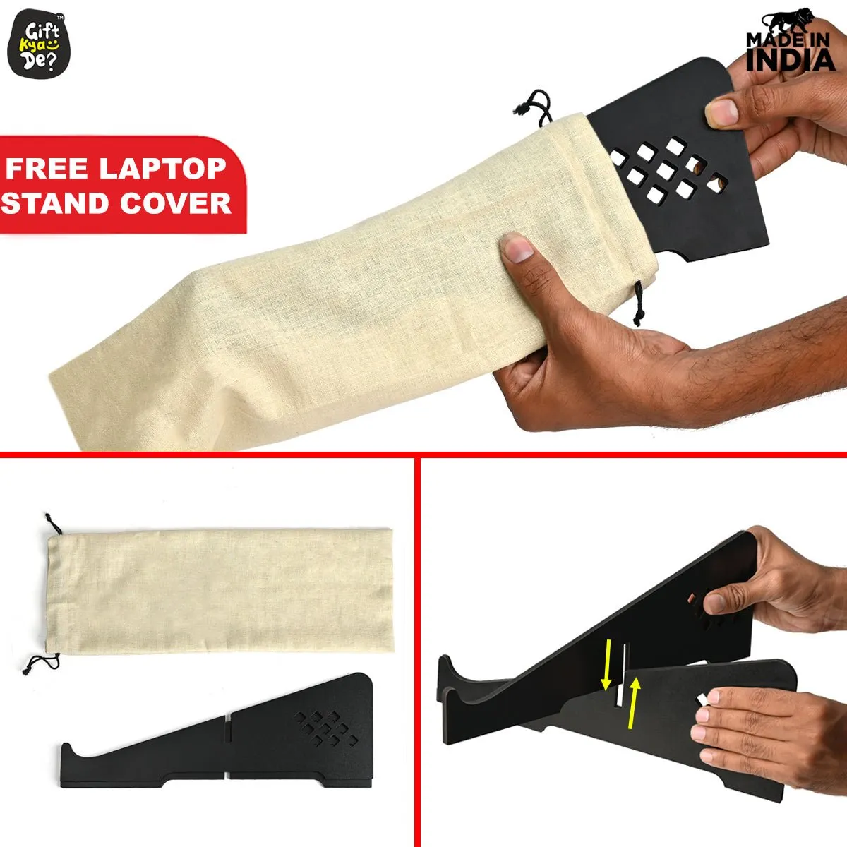Cross Laptop Stand For Desk With Mobile Stand | Portable Easy to Carry | Compatible with All (2 pc Combo Pack) (eco Friendly)