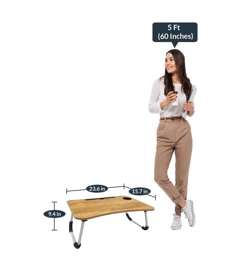 Kawachi Folding Laptop Table with Cup, Phone and Pen Holder Writing Study, Bed Tray TableKW40 Rustic Beige