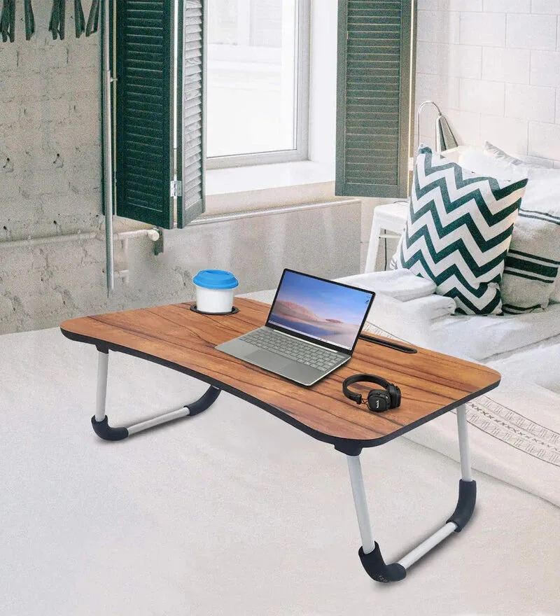 Kawachi Folding Laptop Table with Cup, Phone and Pen Holder Writing Study, Bed Tray TableKW40 Rustic Beige