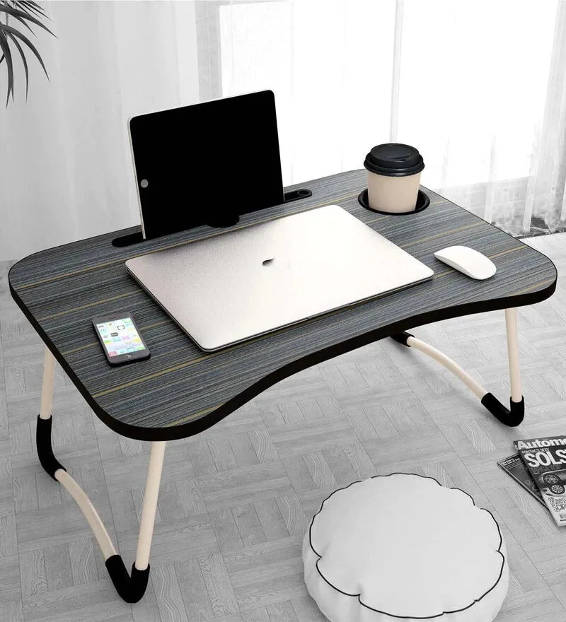 Kawachi Folding Laptop Table with Cup, Phone and Pen Holder Writing Study, Bed Tray TableKW40 Rustic Beige