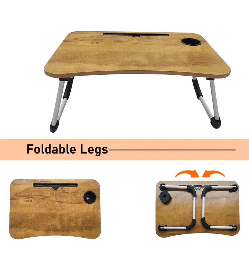 Kawachi Folding Laptop Table with Cup, Phone and Pen Holder Writing Study, Bed Tray TableKW40 Rustic Beige