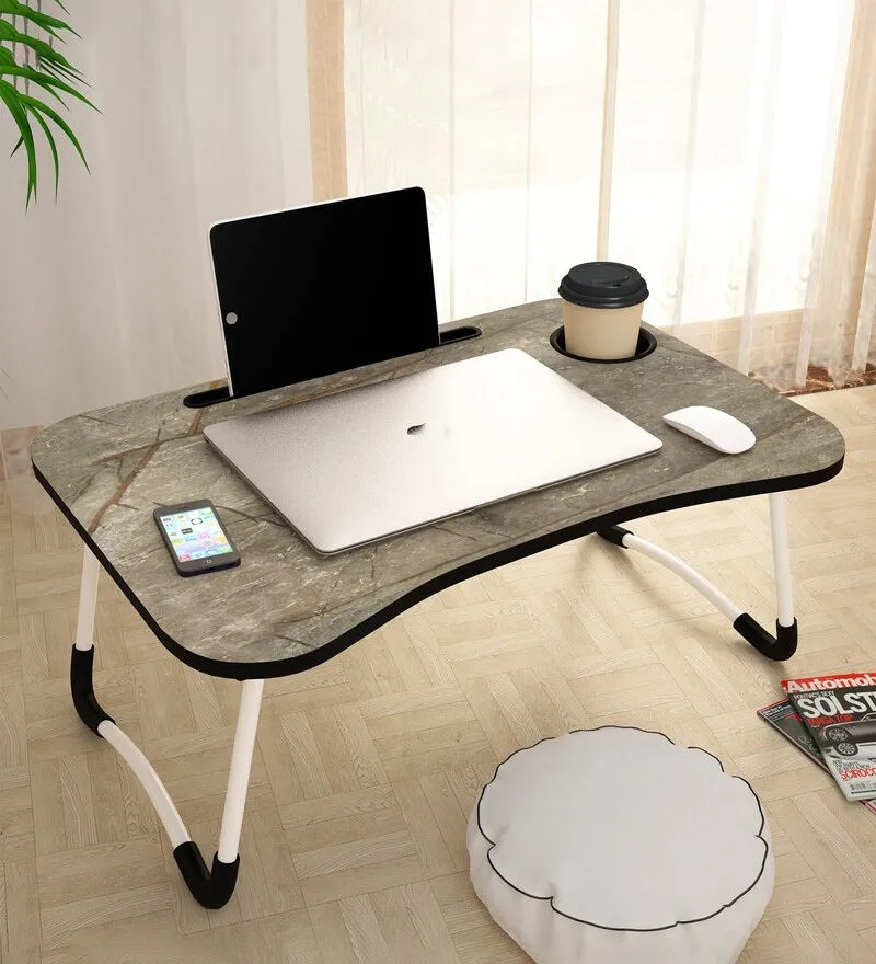 Kawachi Folding Laptop Table with Cup, Phone and Pen Holder Writing Study, Bed Tray TableKW40 Rustic Beige