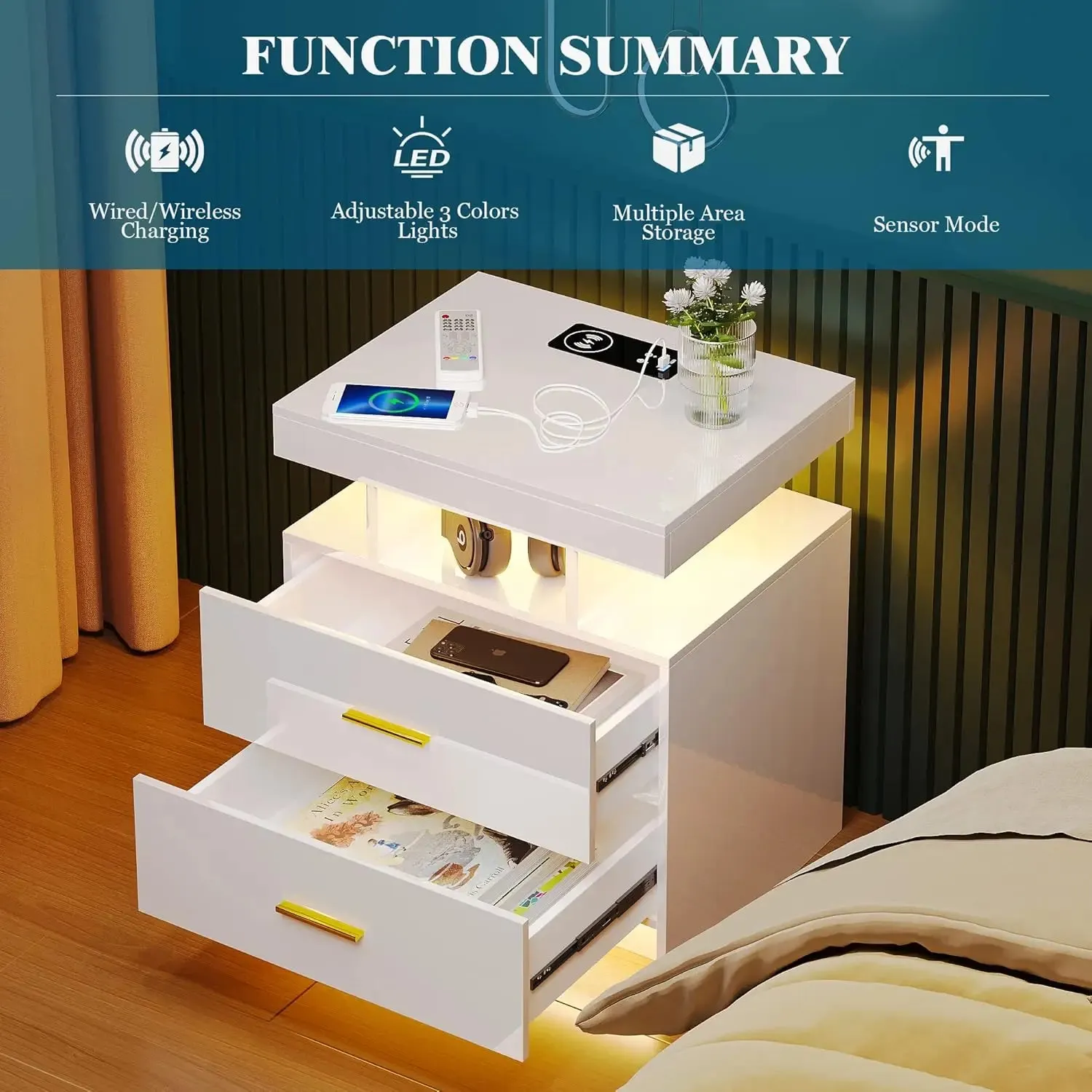 Nightstand with Wireless Charging Station