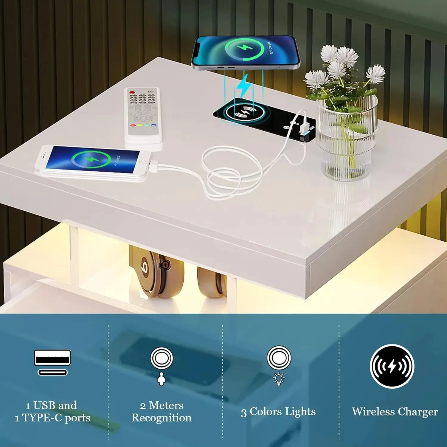 Nightstand with Wireless Charging Station