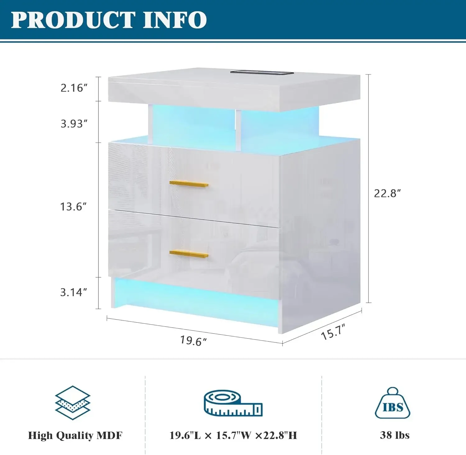 Nightstand with Wireless Charging Station