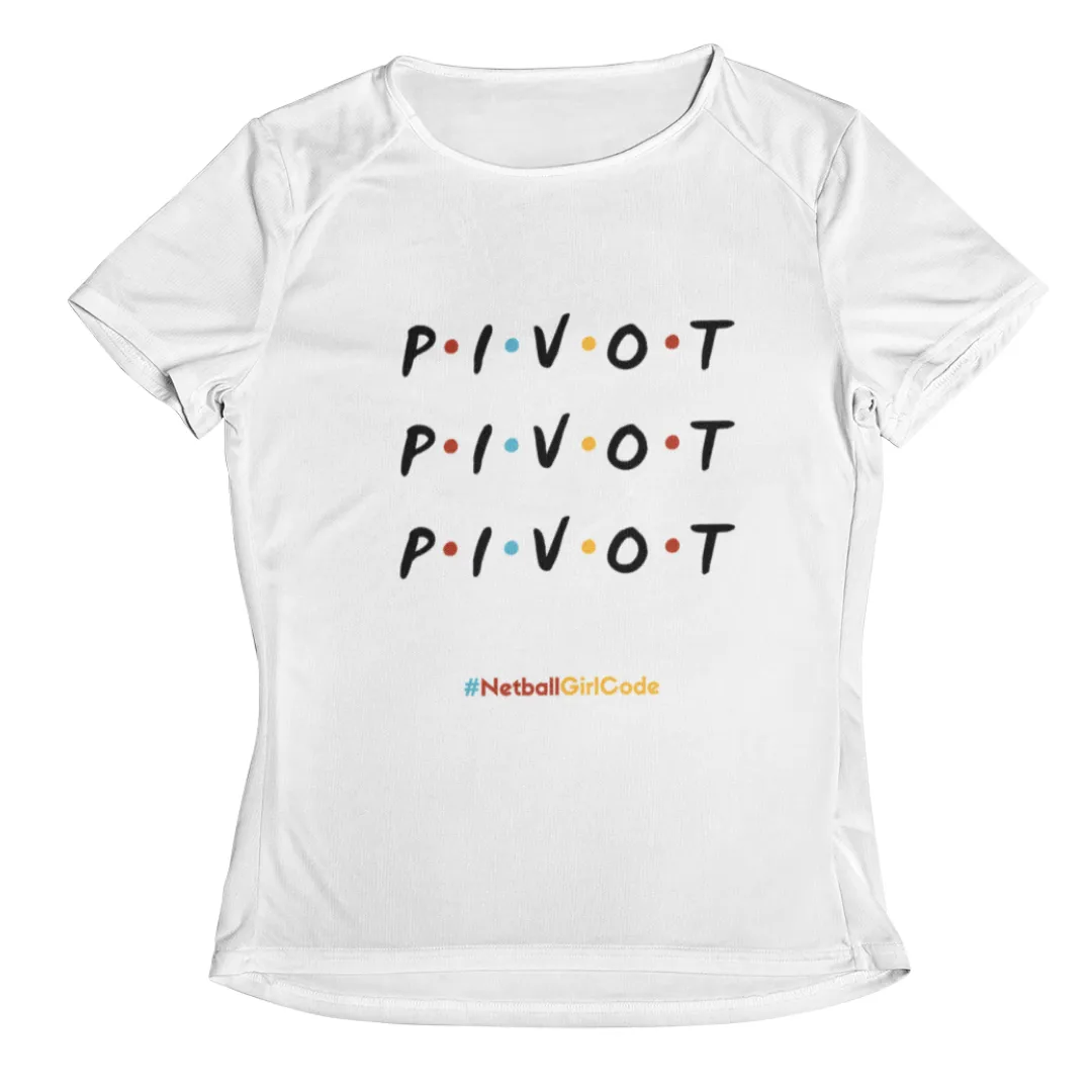 'Pivot Pivot Pivot' Kids Performance Netball T-Shirt