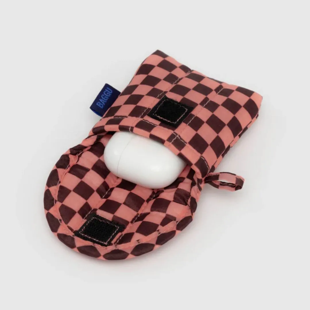 Puffy Earbuds Case (Pink Brown Check)
