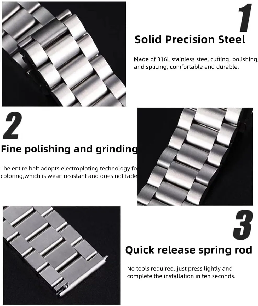 Quick Release Stainless Steel Watch Band 18mm 20mm 22mm 24mm Universal Replacement Watch Strap Adjustable and Removal Men Women Metal Watch Strap Bracelet