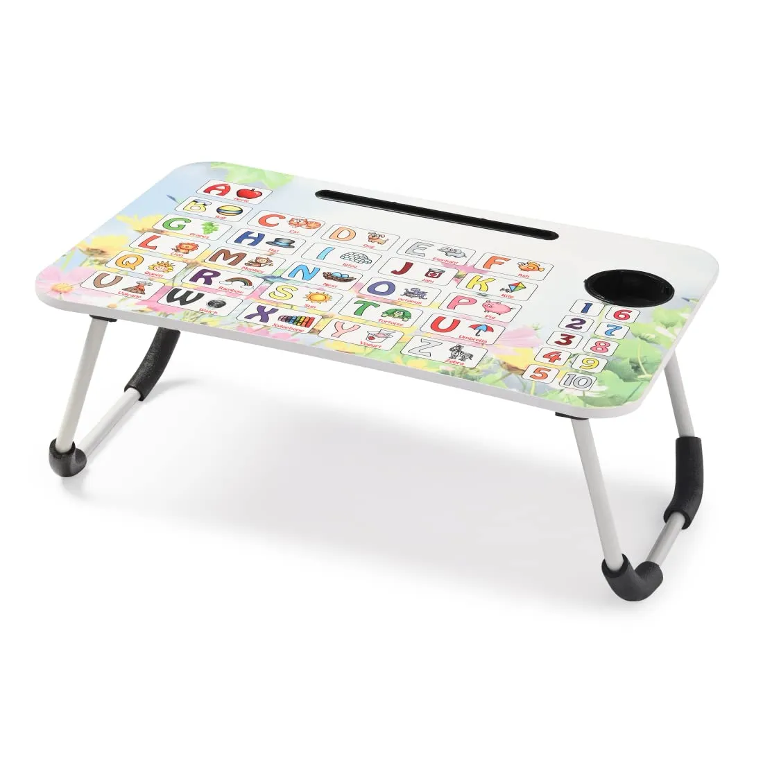 SAVYA HOME Multi-Purpose Portable Laptop Table, Foldable Wooden Desk for Bed Tray, Laptop Table, Study Table with Mug Holder, Ergonomic, Non-Slip Legs, Breakfast in Bed Table, Alphabetic