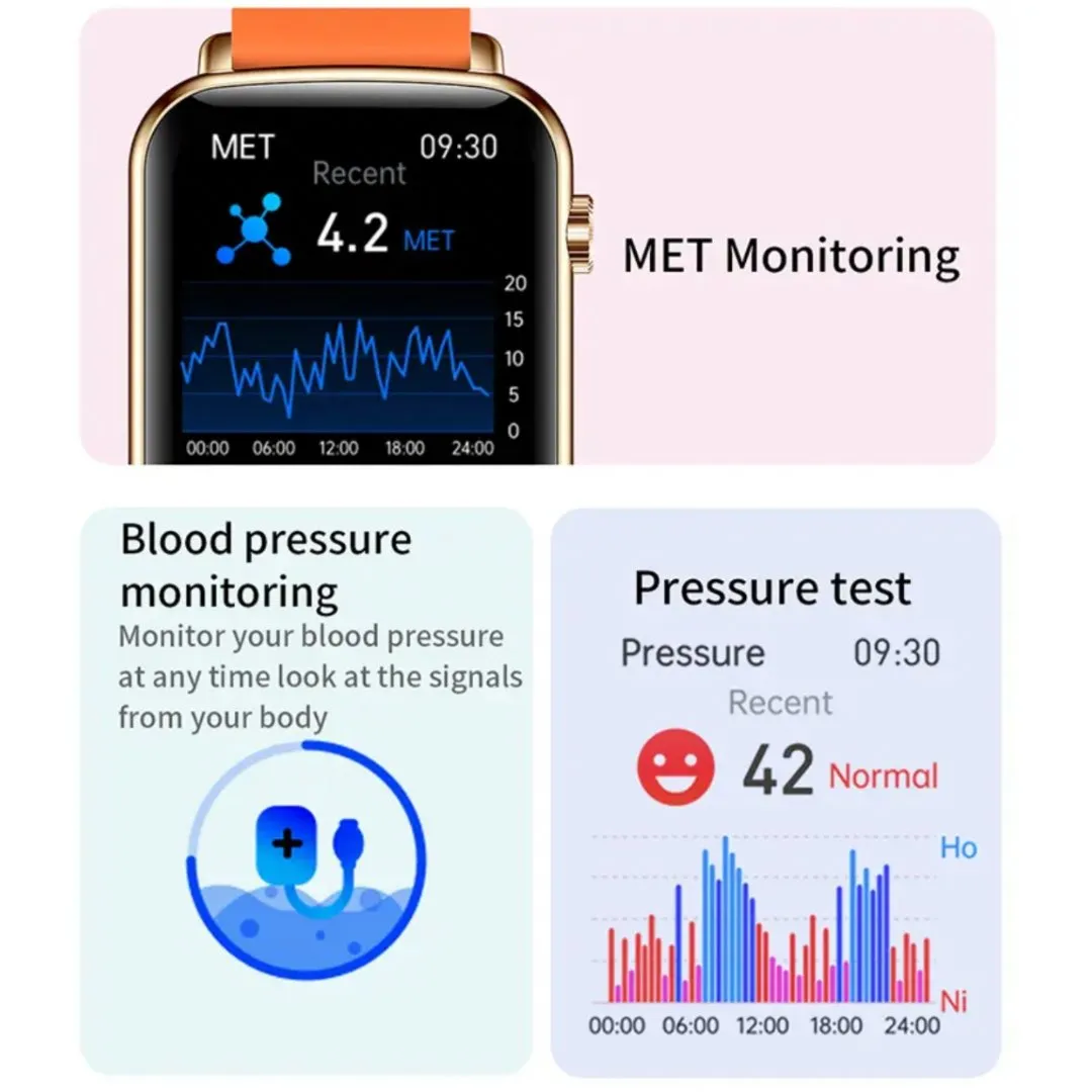 TUTT H90 Men and Women Fashion Smart Watch Reloj BT Call Fashion Design with 1.81 inch HD Screen Heart Rate Monitor Fitness Tracking |Two Straps Rubber &Steel