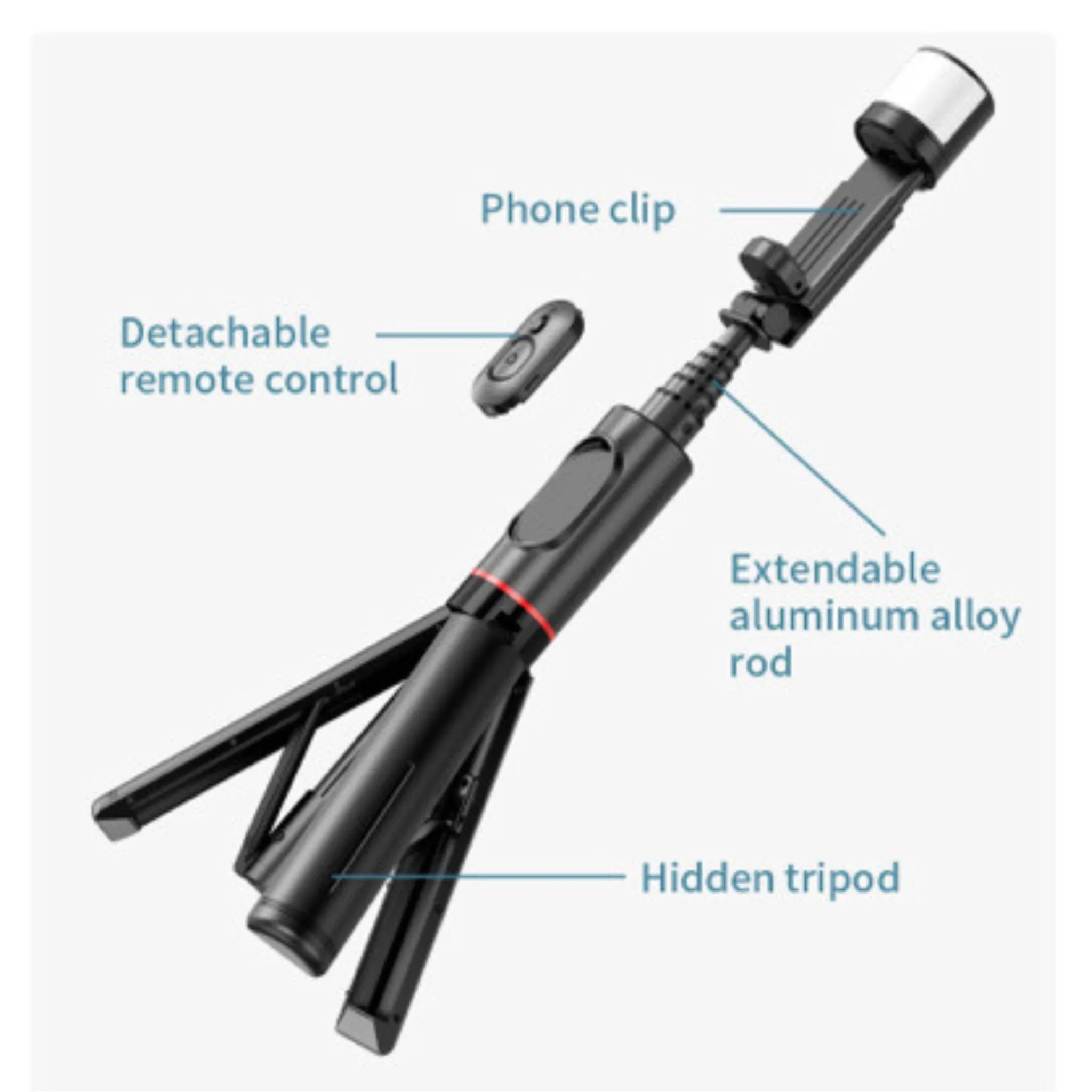 TUTT Q12 Selfie Stick Phone Holder with Fill-light Backlight | Detachable Remote Control | Foldable Rotatable 360"